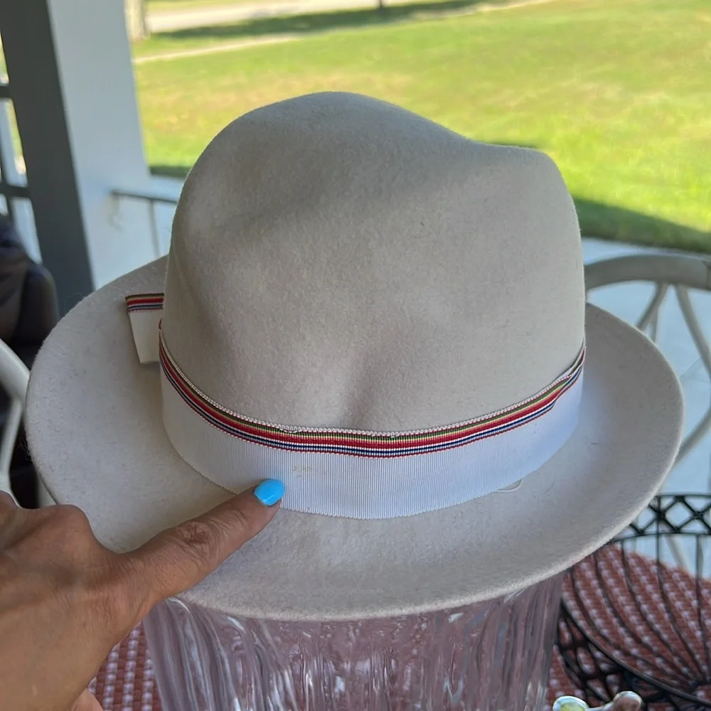 VTG Cream Wool Fedora Hat with Ribbon Band - Geo W Bollman